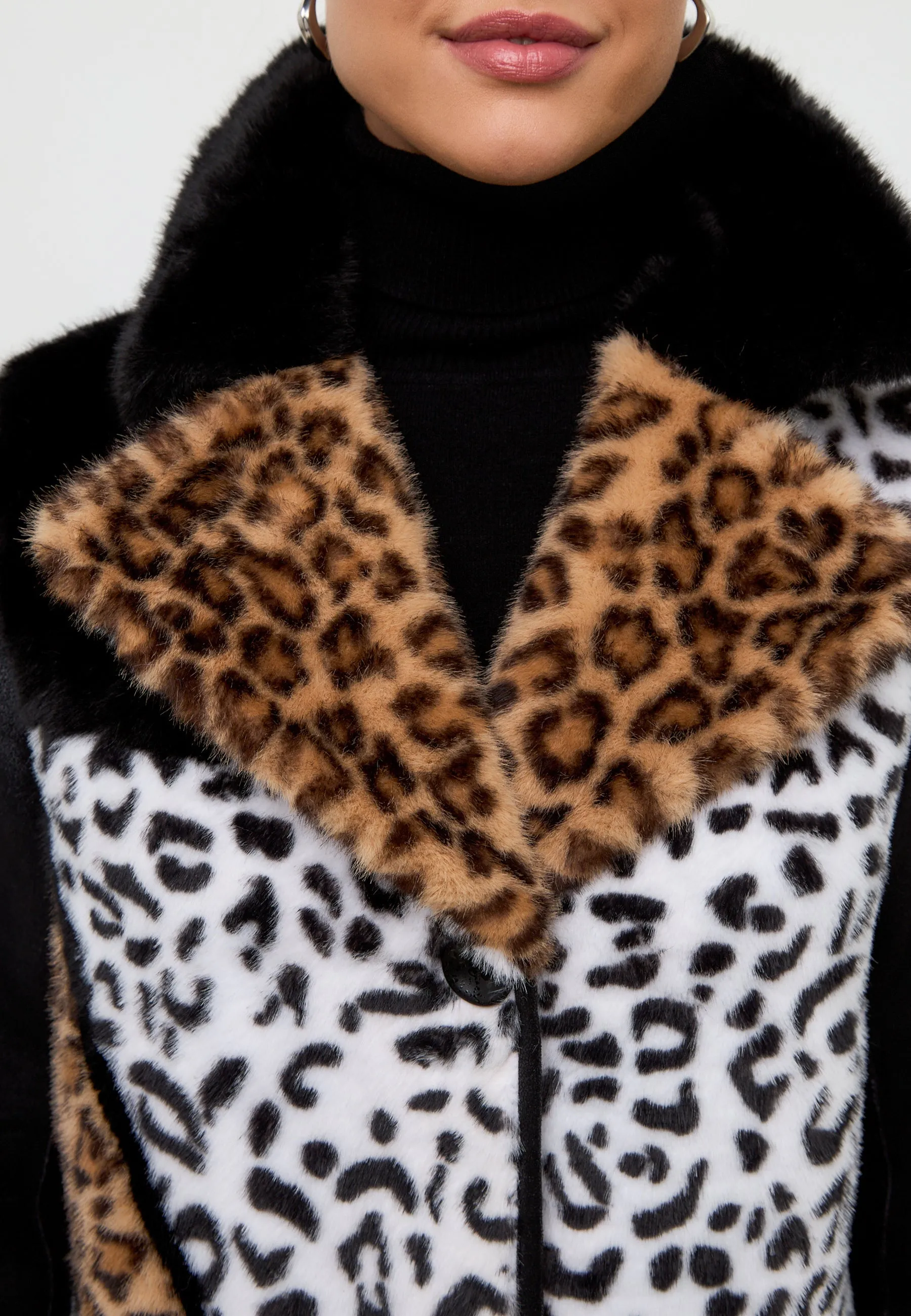 Mixed Print Reversible Faux Fur Coat Flavia - Leopard