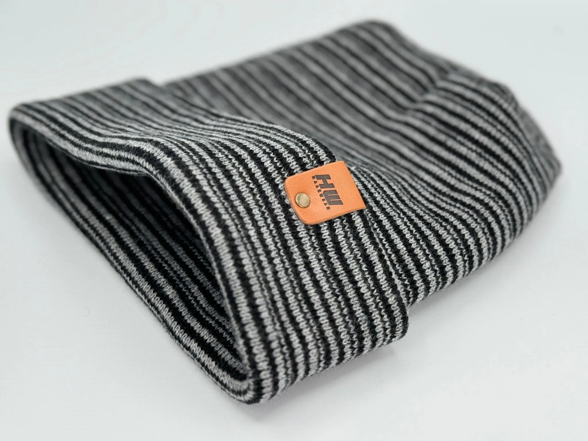 Modern Theta Stitch Contrast Cuffed Beanie (Patent Pending Design) Black / Gray, Made in USA