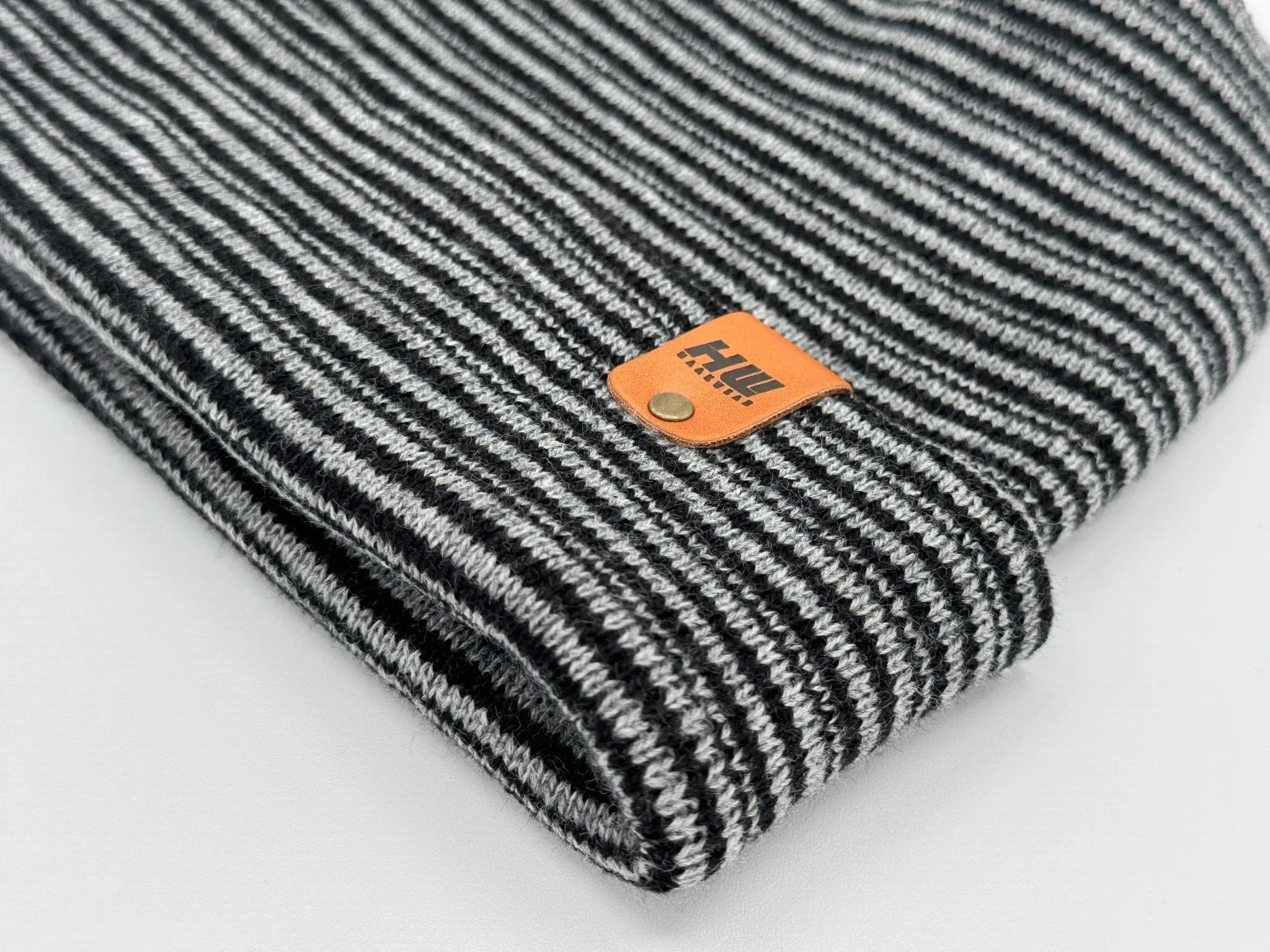 Modern Theta Stitch Contrast Cuffed Beanie (Patent Pending Design) Black / Gray, Made in USA