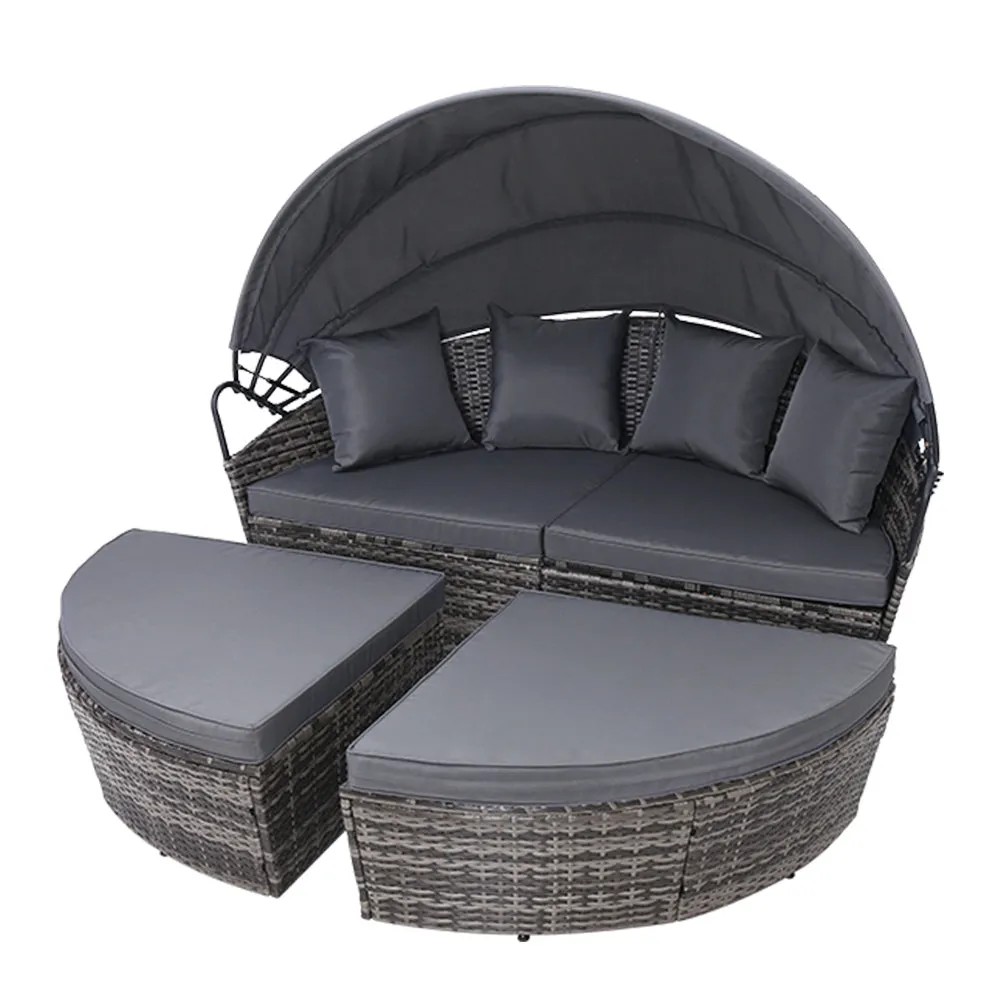 Modular Wicker Sun Lounge with Canopy, Gardeon