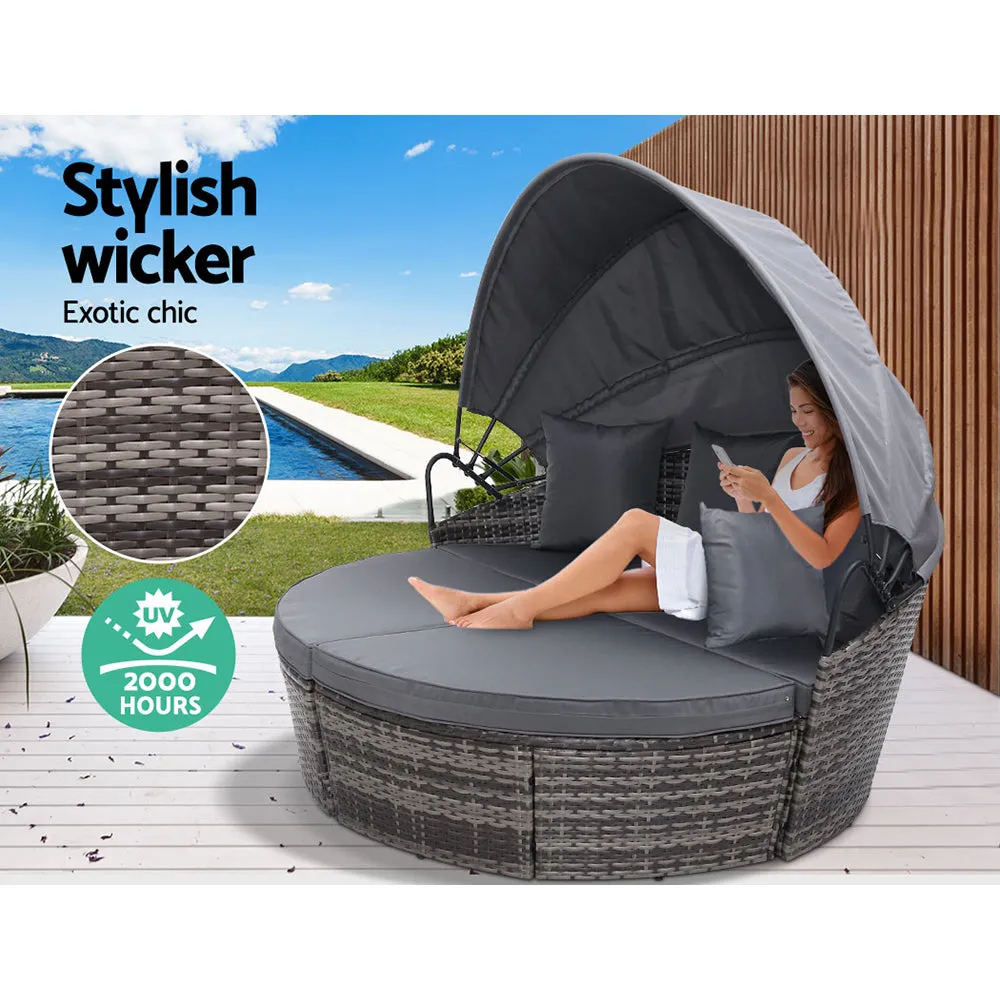 Modular Wicker Sun Lounge with Canopy, Gardeon