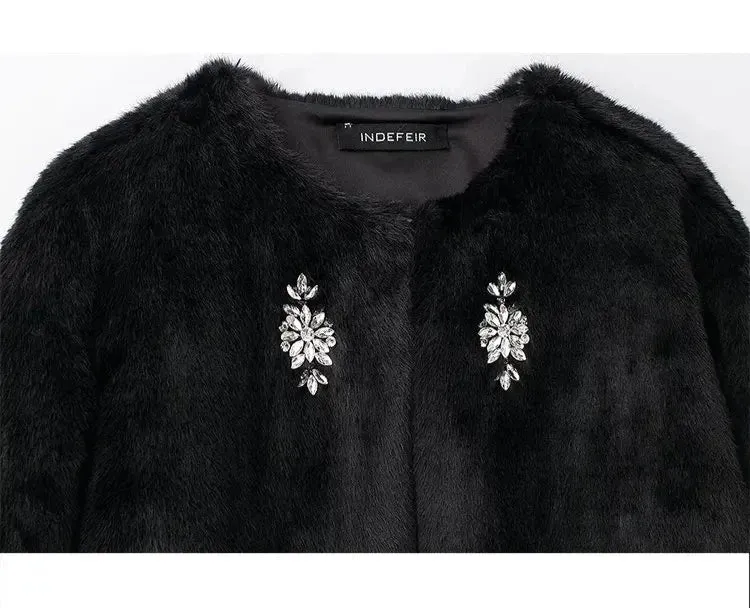 Nara - Embellished faux fur coat