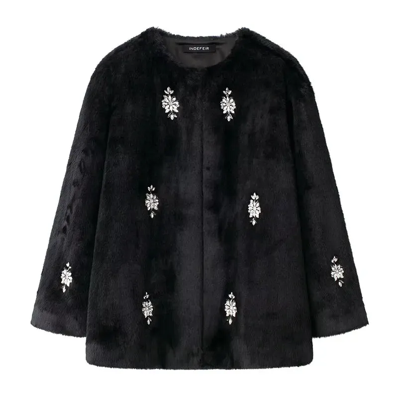 Nara - Embellished faux fur coat