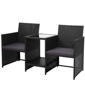 Outdoor Setting Wicker Loveseat Bistro Set Patio Garden Furniture Jack & Jill Black