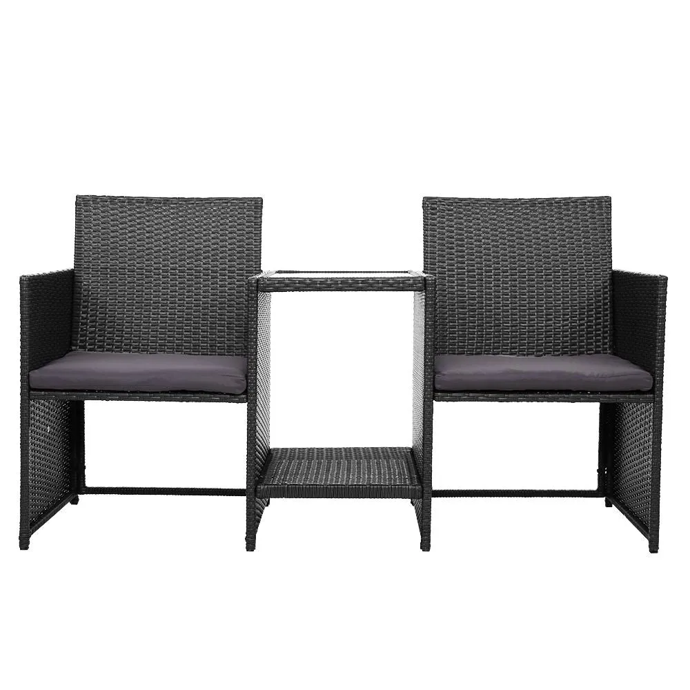 Outdoor Setting Wicker Loveseat Bistro Set Patio Garden Furniture Jack & Jill Black