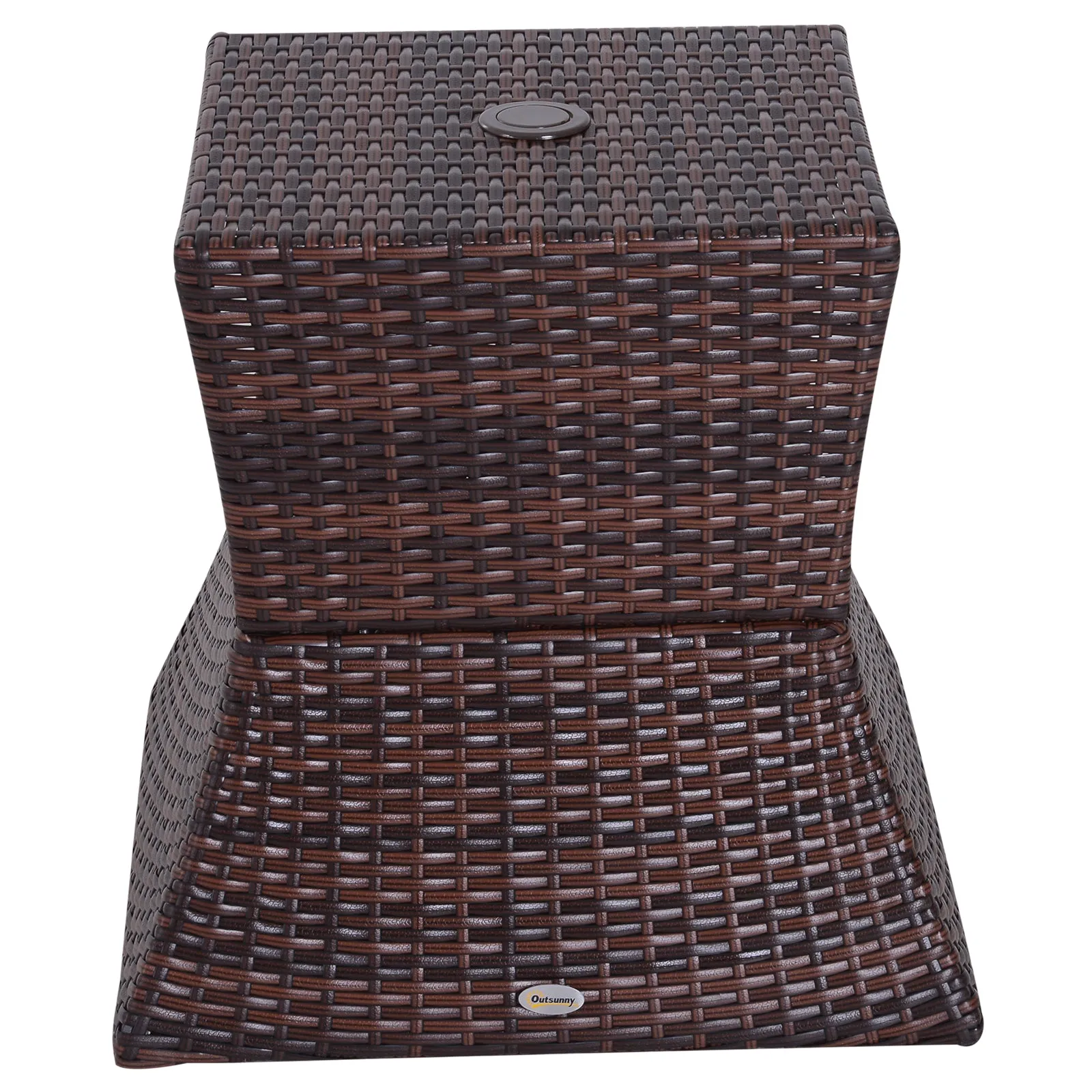 Outsunny Outdoor Patio Rattan Wicker Coffee Table Bistro Side Table w/ Umbrella Hole and Storage Space, Brown