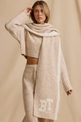 Oversized Knit Scarf in Cream Marl