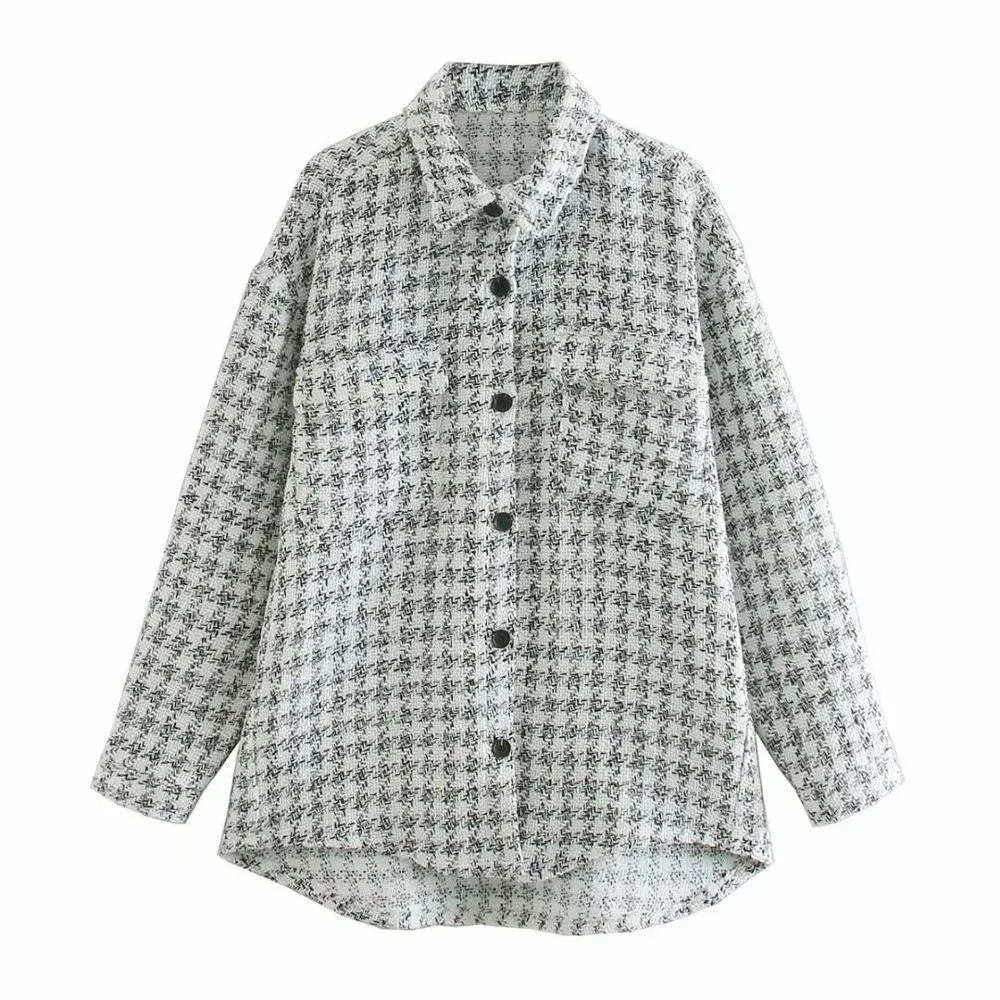 Oversized Thicken Warm Casual Checked Tweed Textured Coat