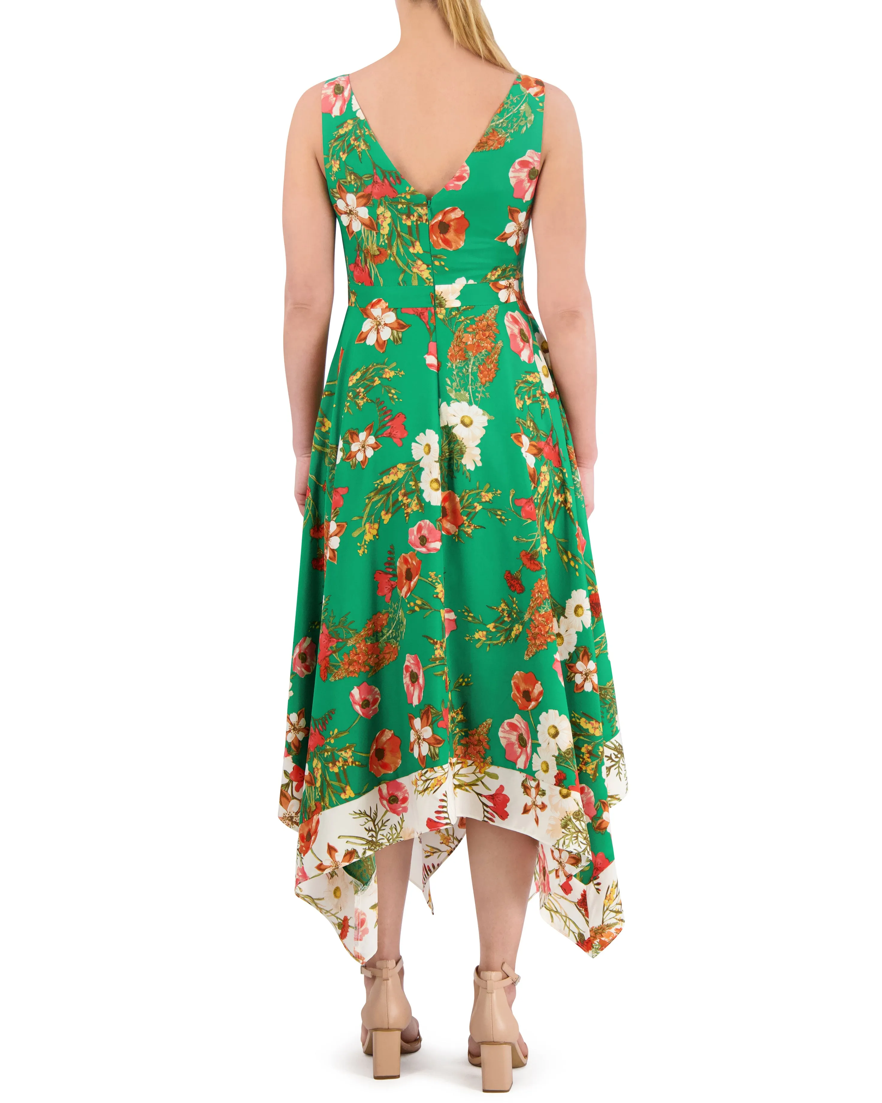 Petite Floral-Print Handkerchief-Hem Dress