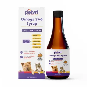 Petvit Omega 3   6 Syrup with Vitamin A, Vitamin E, Biotin - Supports Healthy Skin & Coat - Chicken Flavour - 200ml