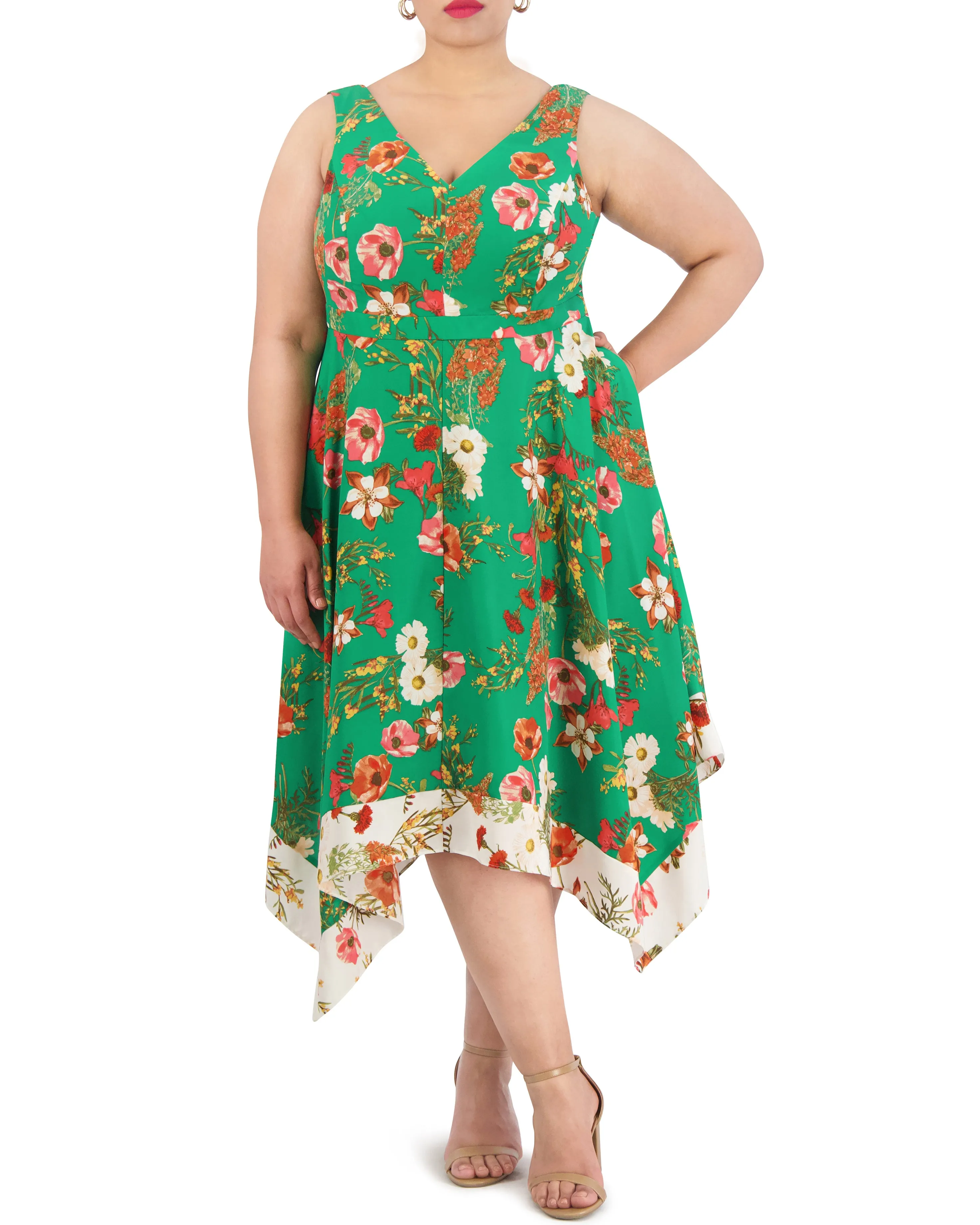 Plus-Size Floral-Print Handkerchief-Hem Dress