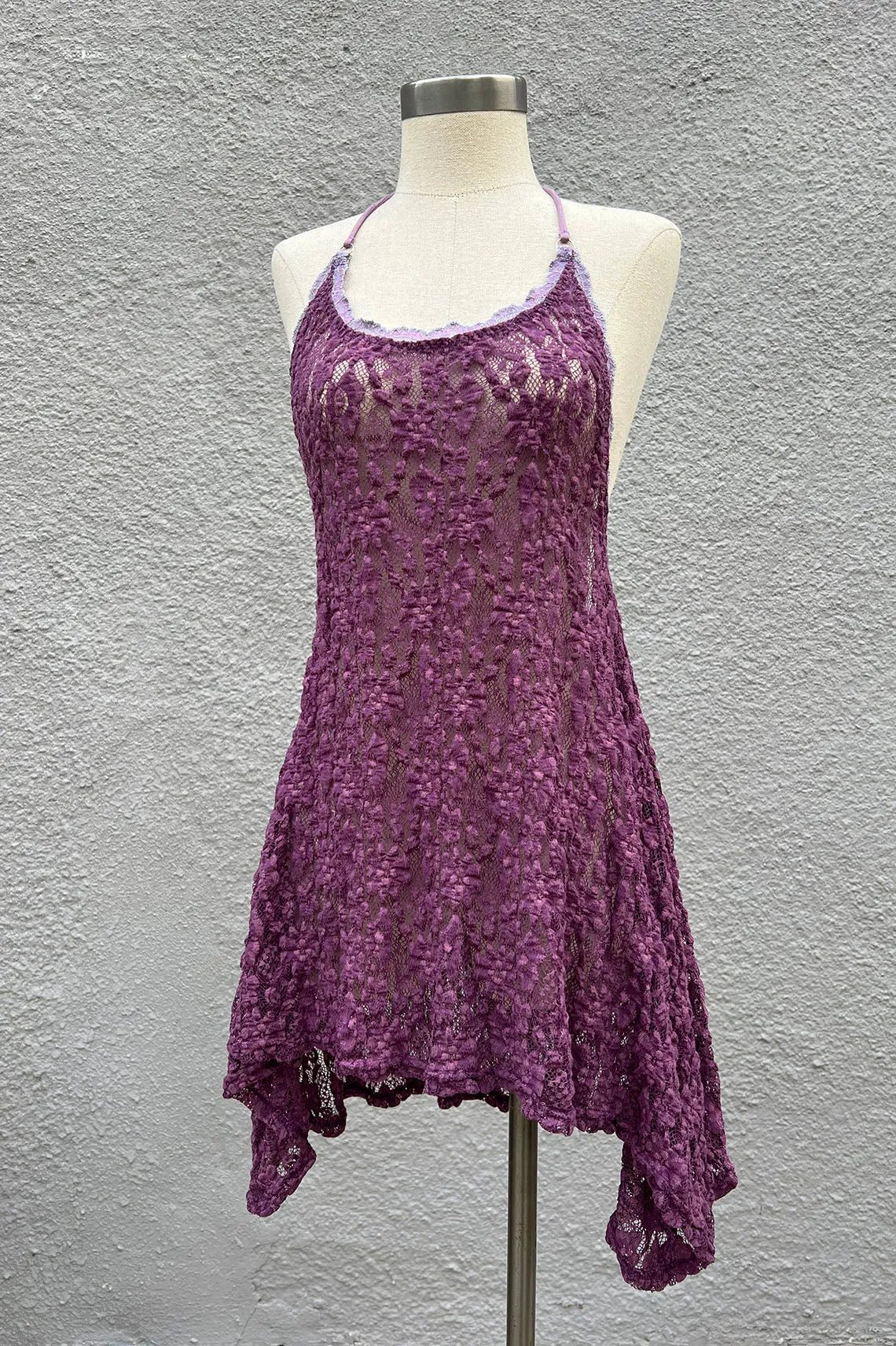 READY TO SHIP One of a Kind Upcycled Purple Lace Slip Dress