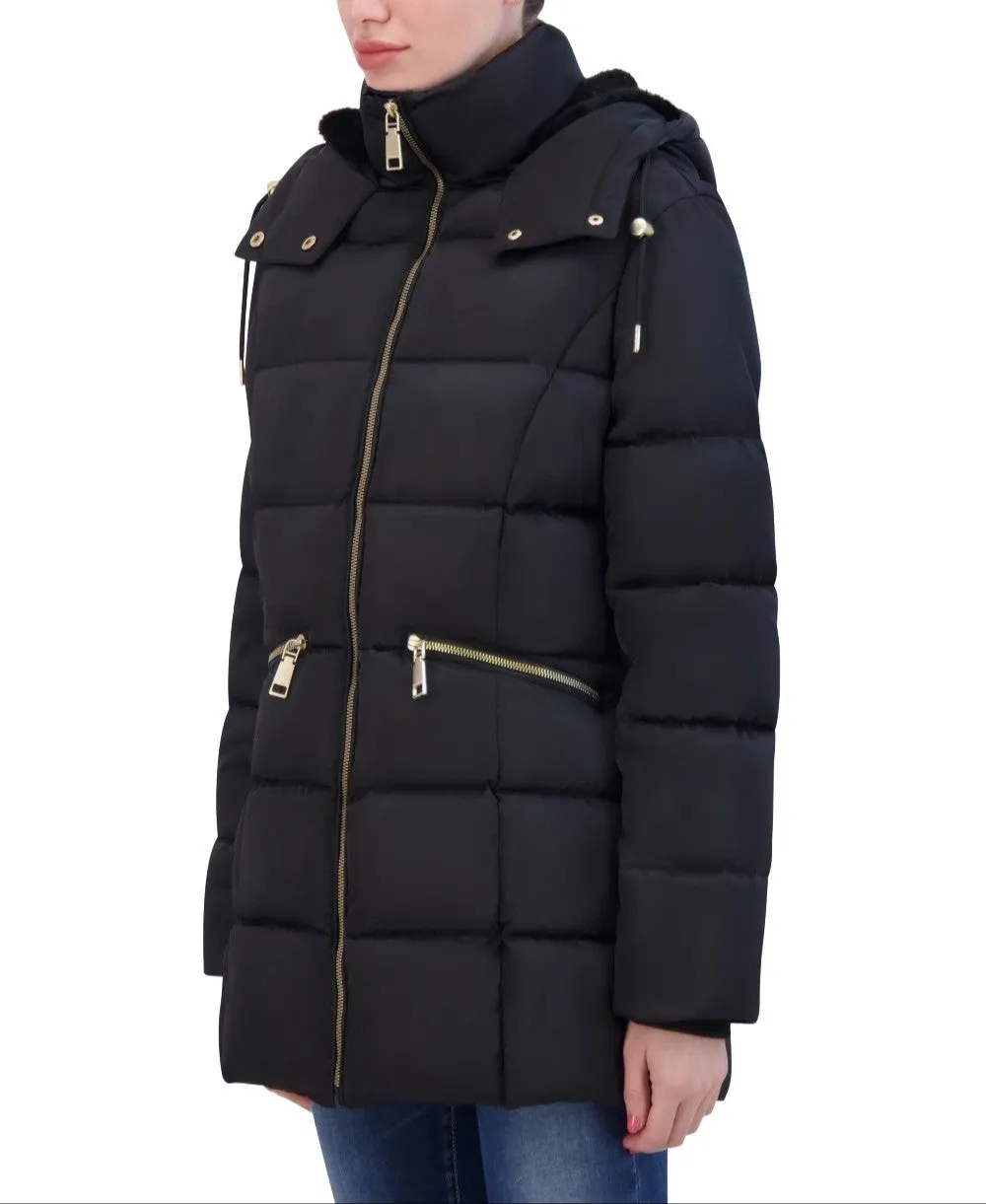 Rebecca Minkoff Women's Fitted Vegan Down Coat With Fur Lined Hood