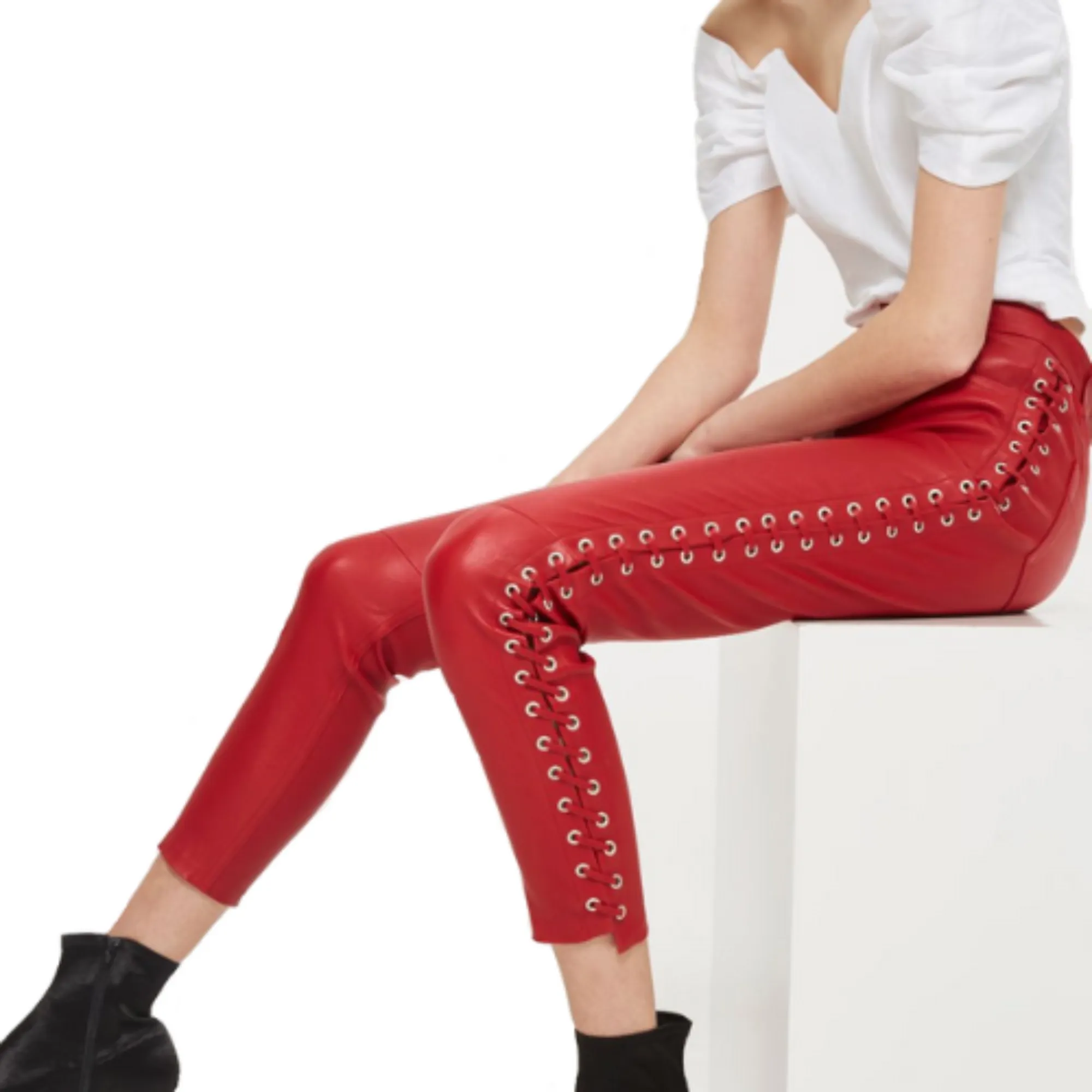 red leather pants for women