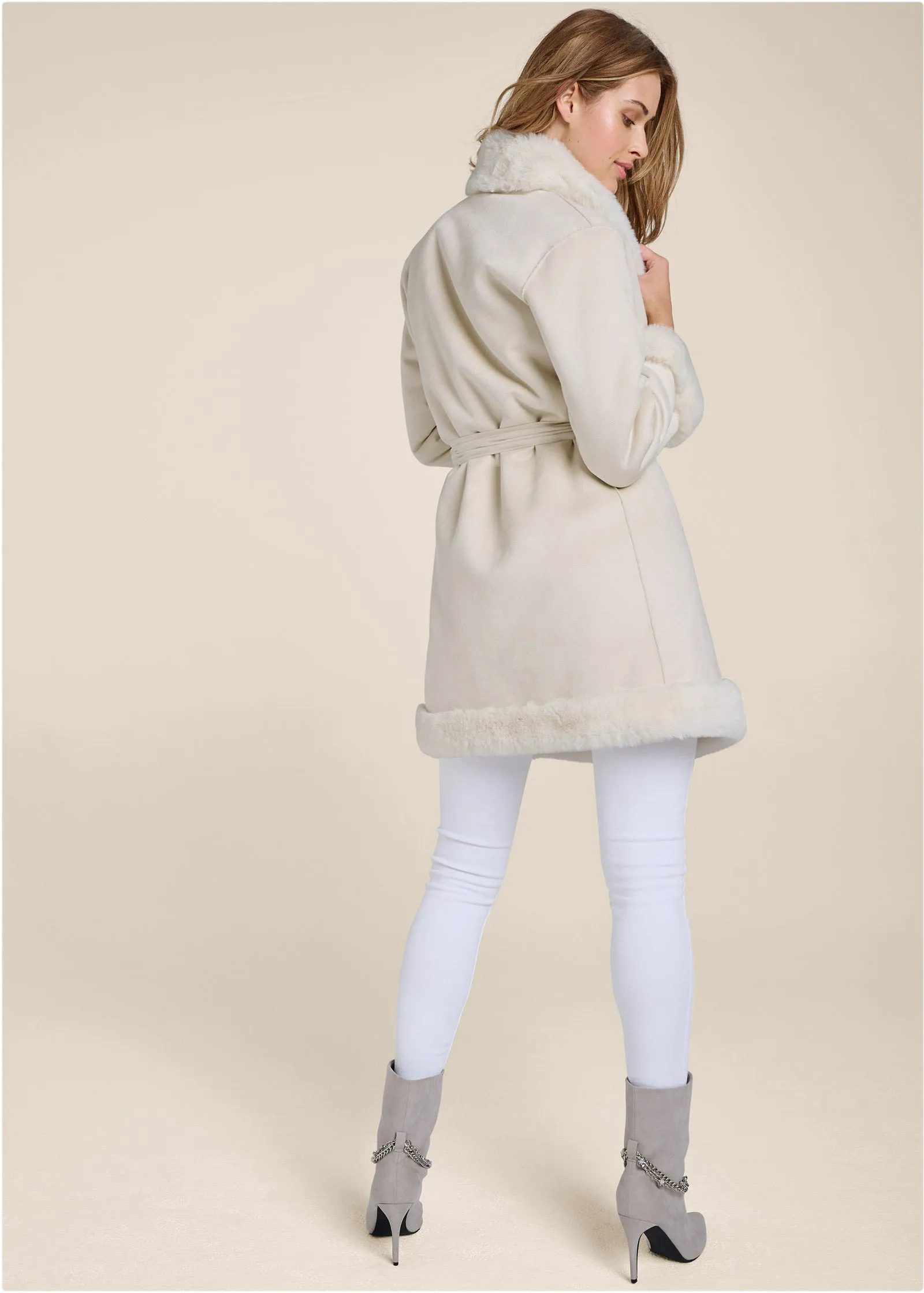 Reversible Faux Fur And Suede Coat - Off White