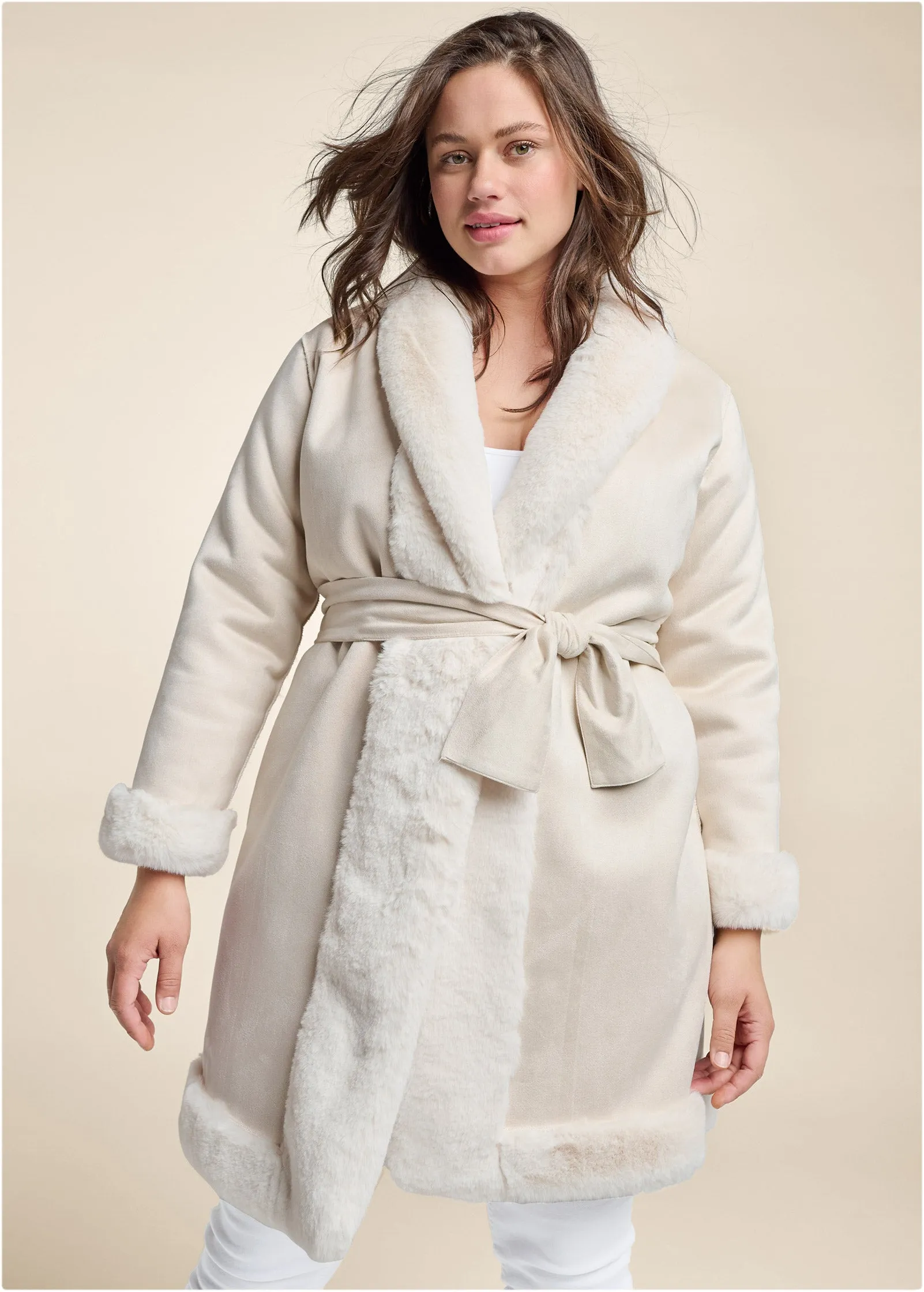 Reversible Faux Fur And Suede Coat - Off White