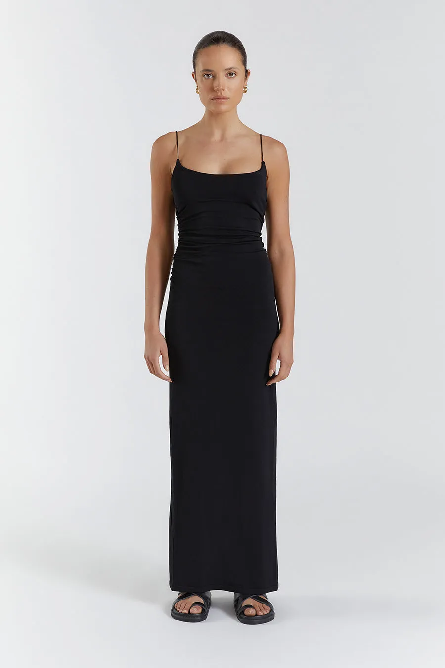 ROMY BLACK SCOOP KNIT MAXI DRESS