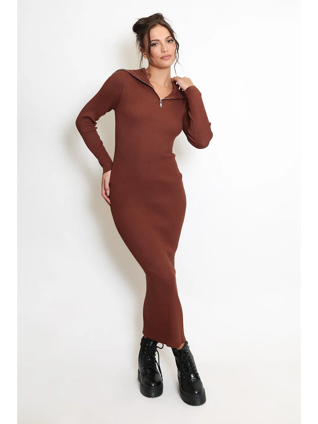 Shawl Collared   Rib Knit  Midi Jumper Dress | Uniquely Sophia's