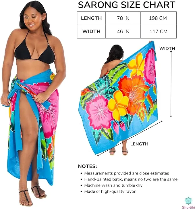 SHU-SHI Womens Plus Size Sarong Hibiscus Floral Pareo Cover Up - Flower Beach Wrap Long Pool Resort Skirt