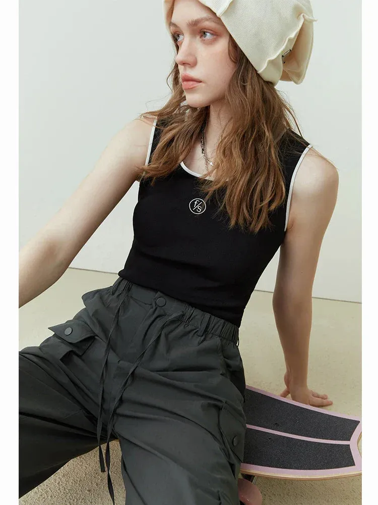 Simple Spring Sleeveless Knitted Vest Women Sports Wind Tank Top