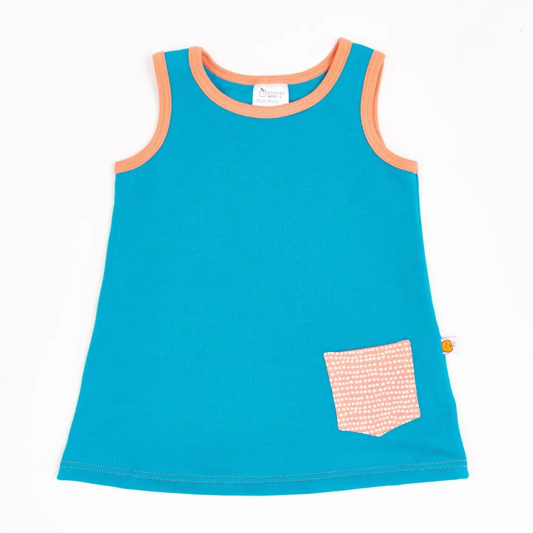 Sleeveless dress "Sweat Light Petrol/Dotted Lines Coral"