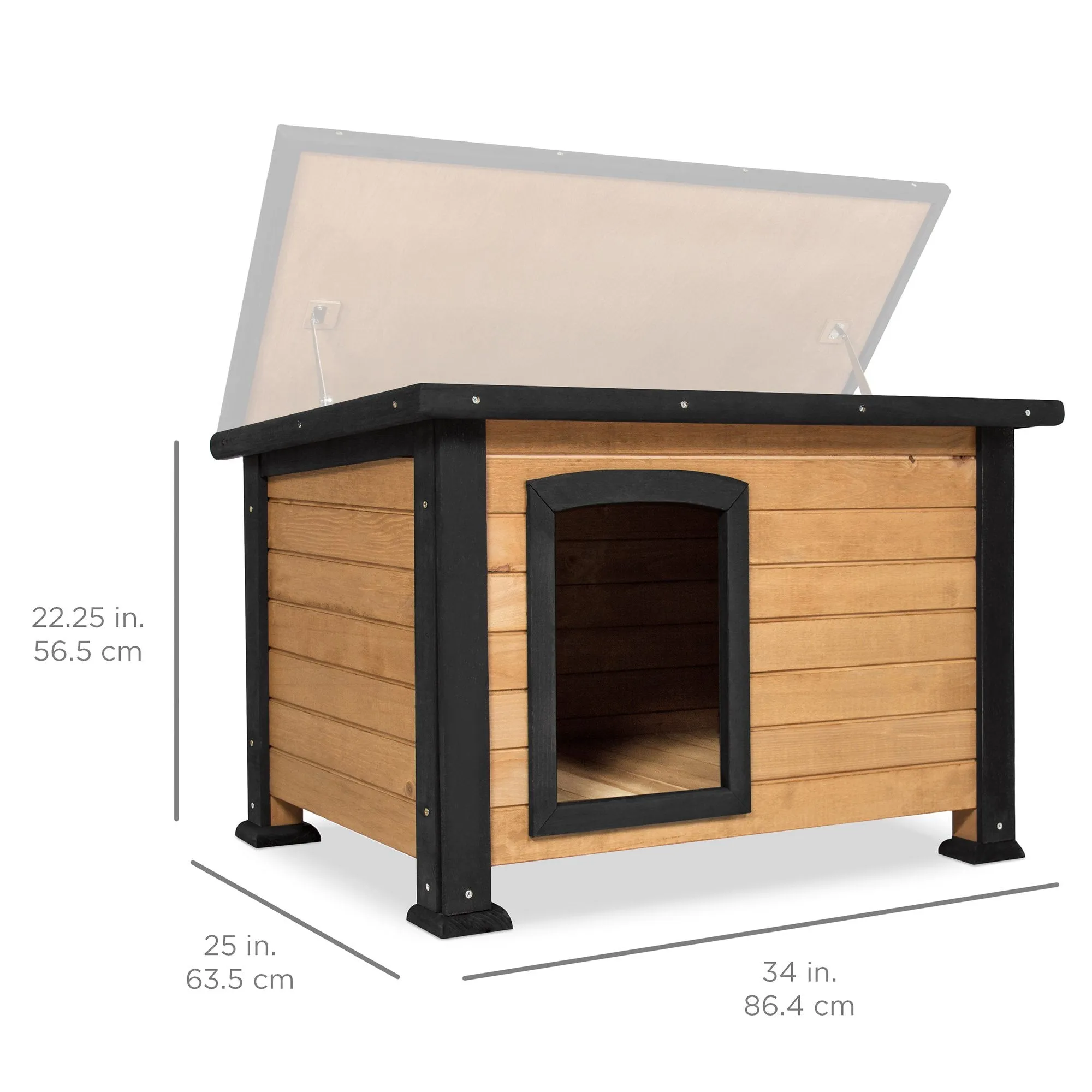 Small Log Cabin Outdoor Dog House w/ Opening Roof