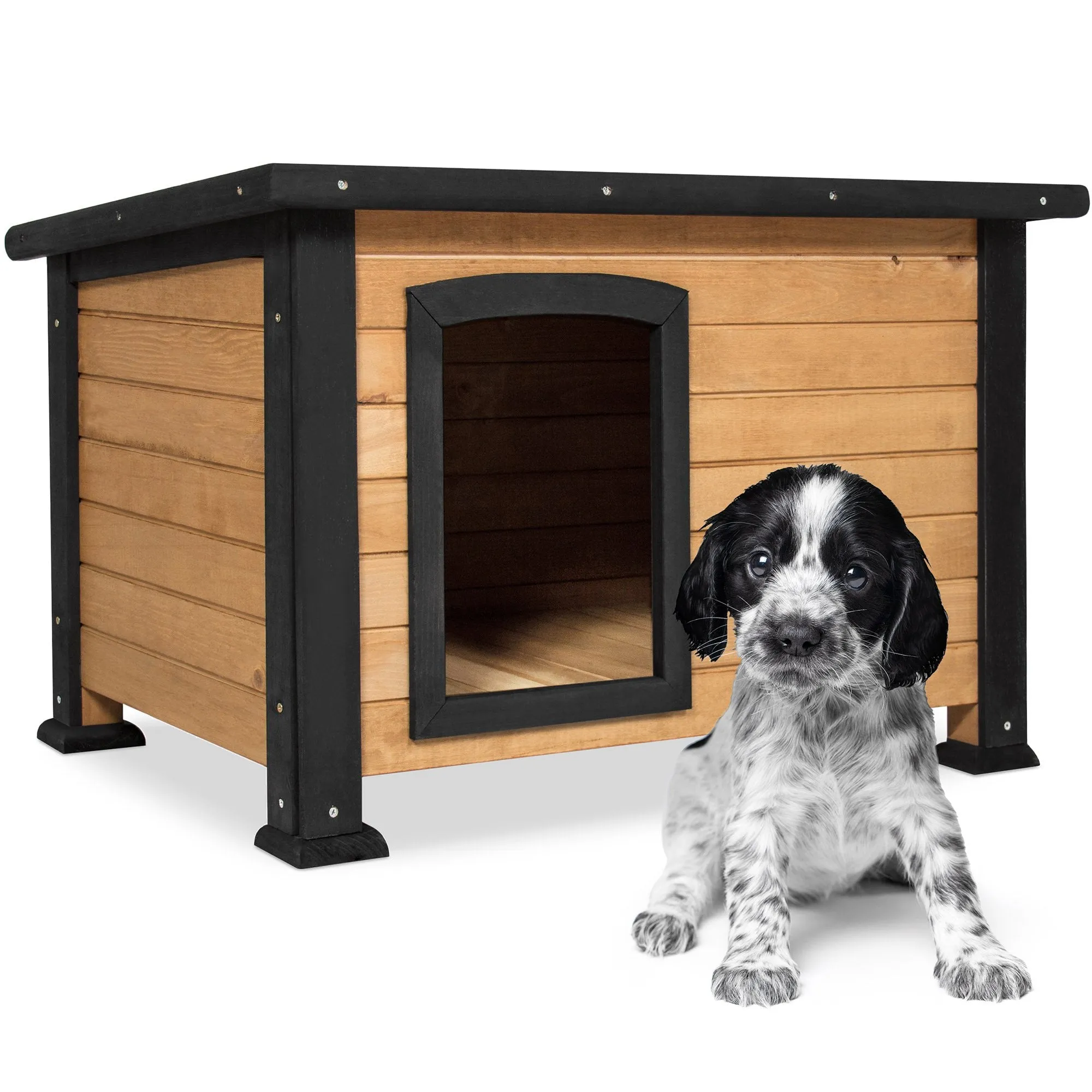 Small Log Cabin Outdoor Dog House w/ Opening Roof