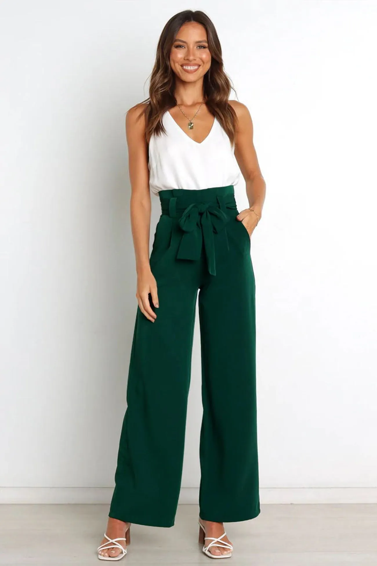 Solid Color Wide Leg Suit Pants