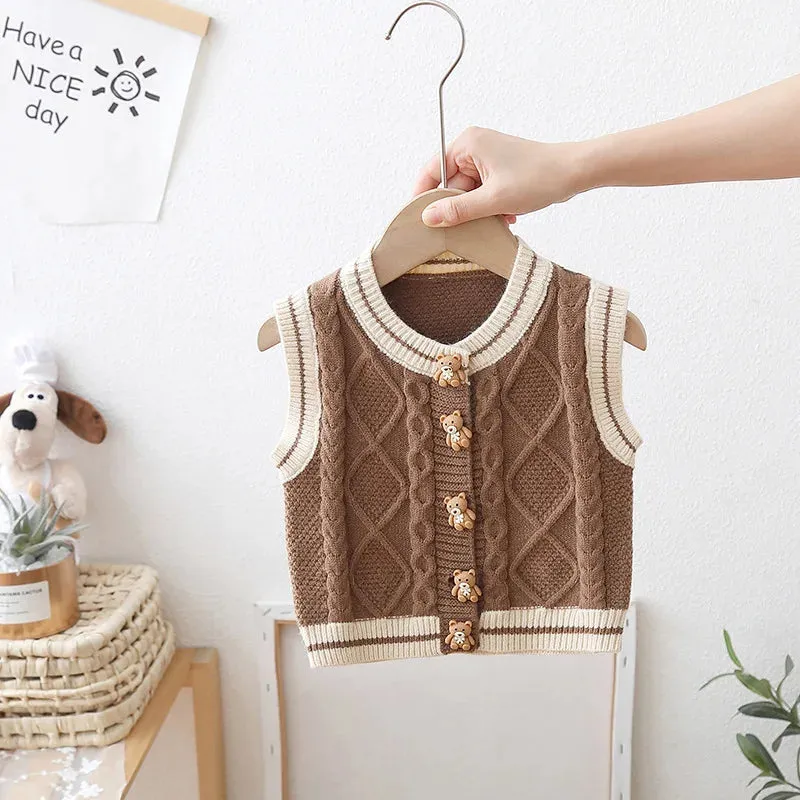 Spring Autumn Boys Clothing Children's College Style Knitted Vest Sleeveless Knit Cardigan Vests Baby Boy Loose Knitwear HY01201