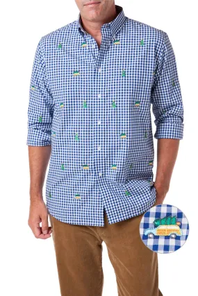 Straight Wharf Shirt Wide Gingham Royal with Woody and Christmas Tree