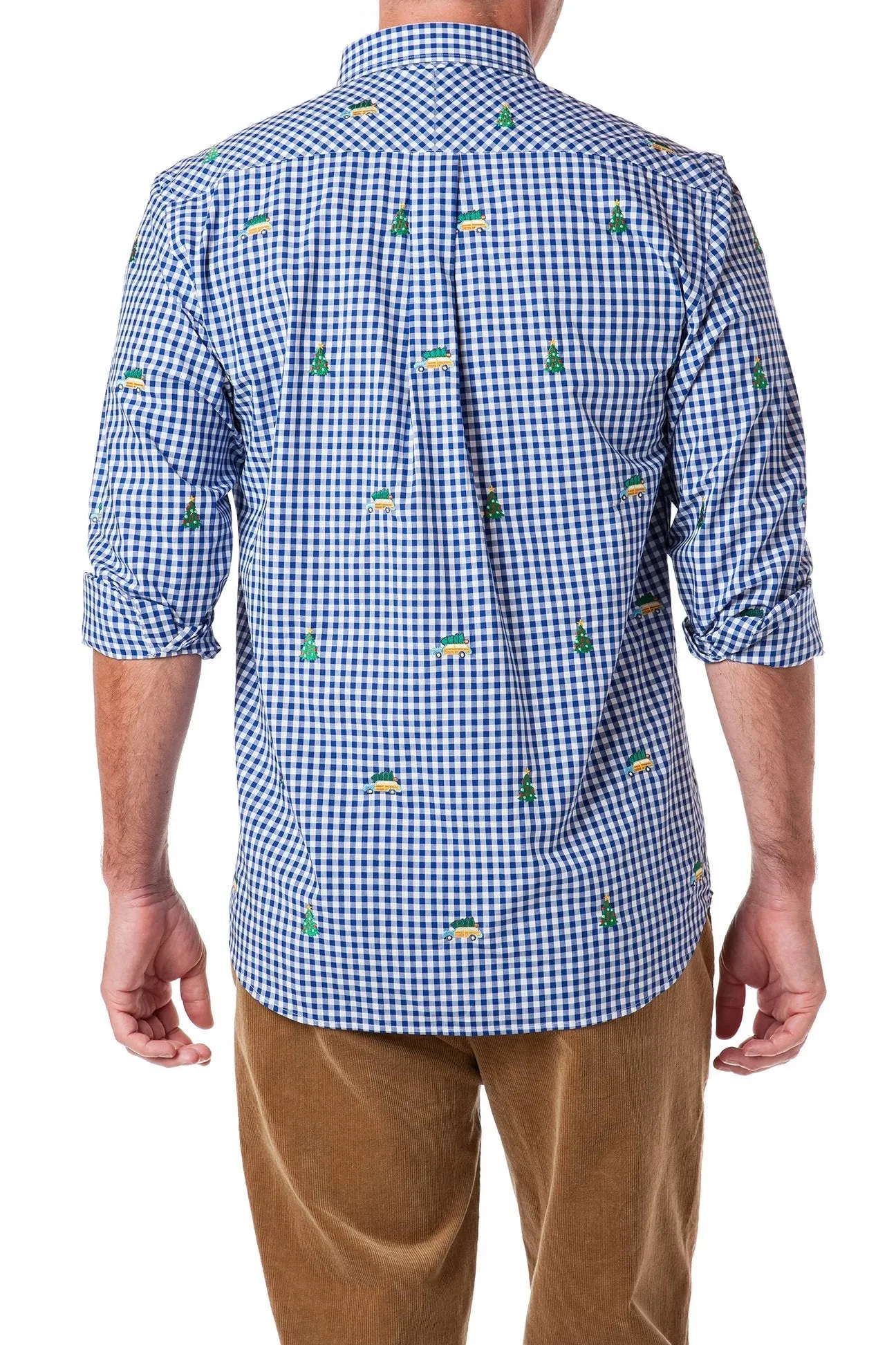 Straight Wharf Shirt Wide Gingham Royal with Woody and Christmas Tree