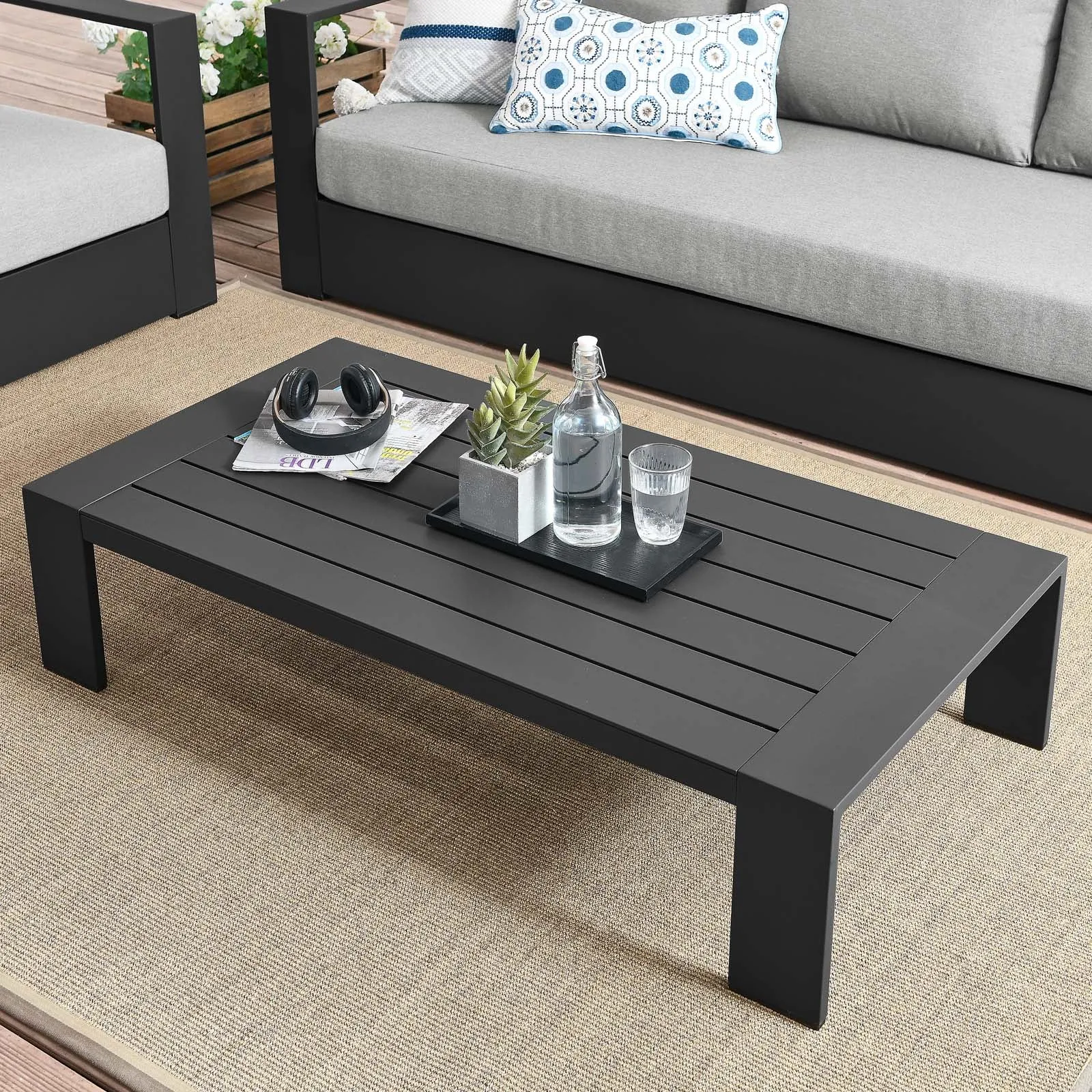 Tahoe Outdoor Patio Powder-Coated Aluminum Coffee Table Gray EEI-5677-GRY