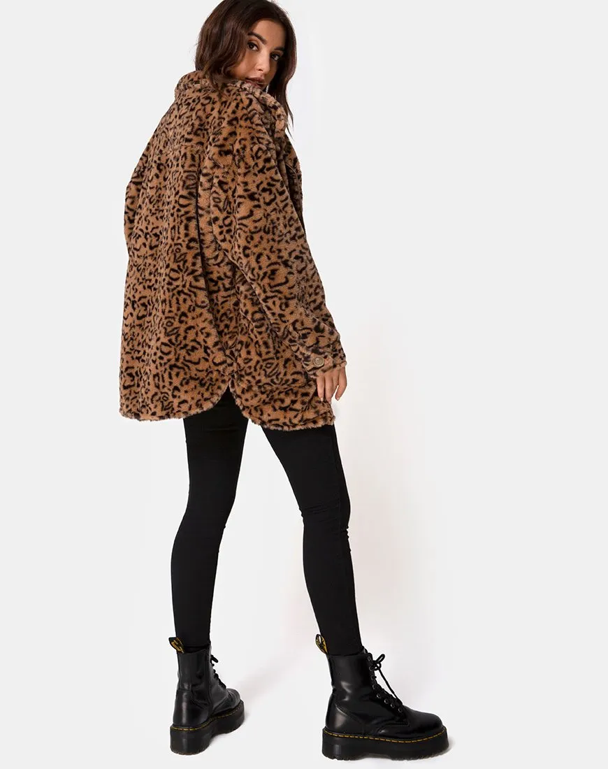 Teddy Bear Fur Coat in Brown Leopard