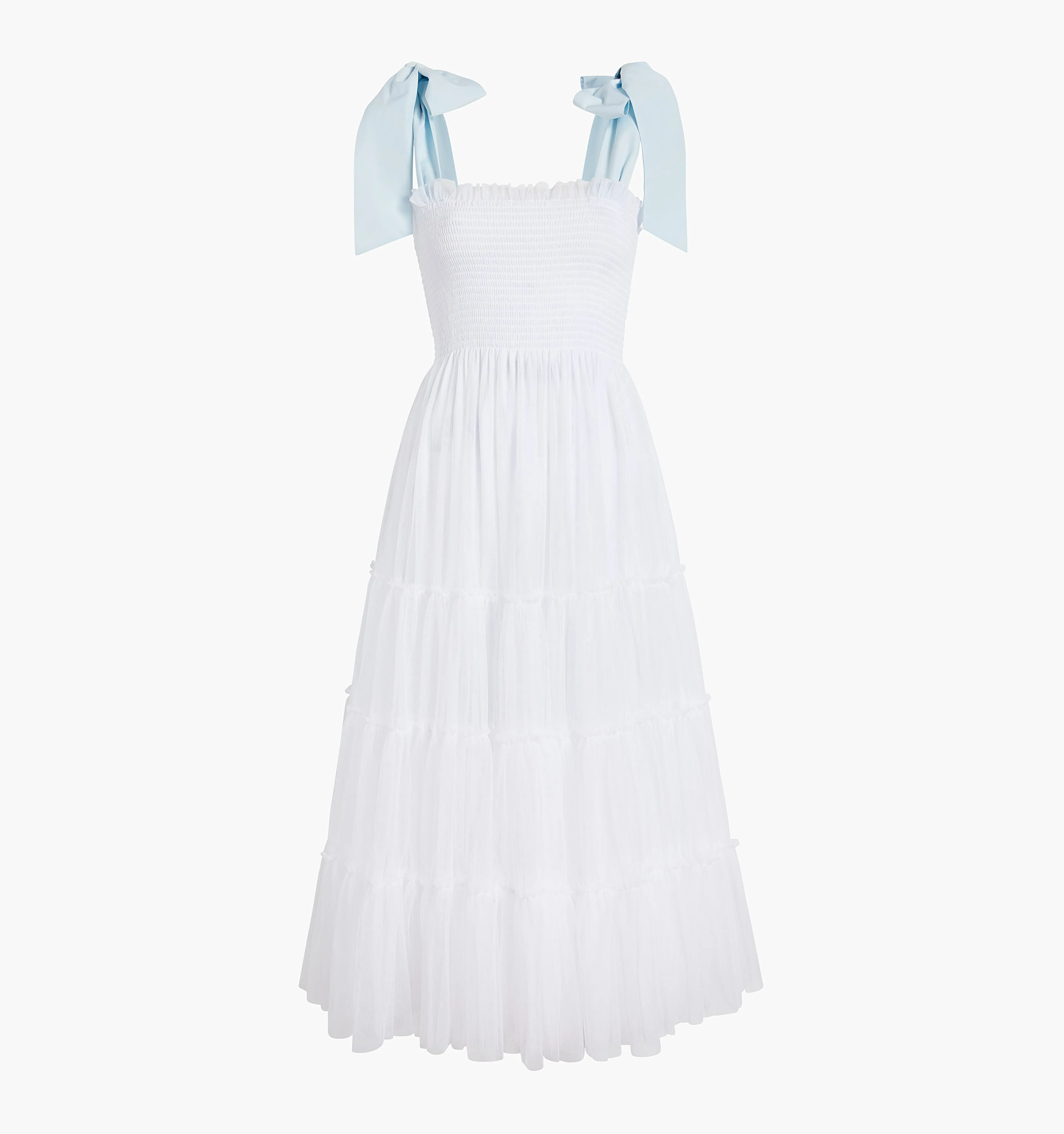 The Tulle Ribbon Ellie Nap Dress - White Tulle with Blue Ribbon