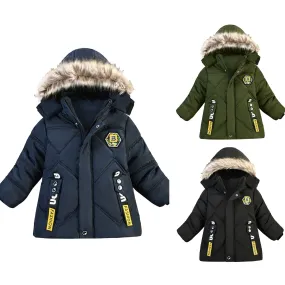 Toddler winter Letter Print Coats Boys Jacket Warm Hooded outerwear