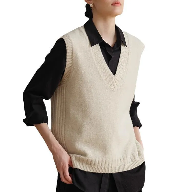 Toleet old money outfits men Ltyp Classic All-Match Wool V-neck Vest Women's Autumn Slimming Black Knitted