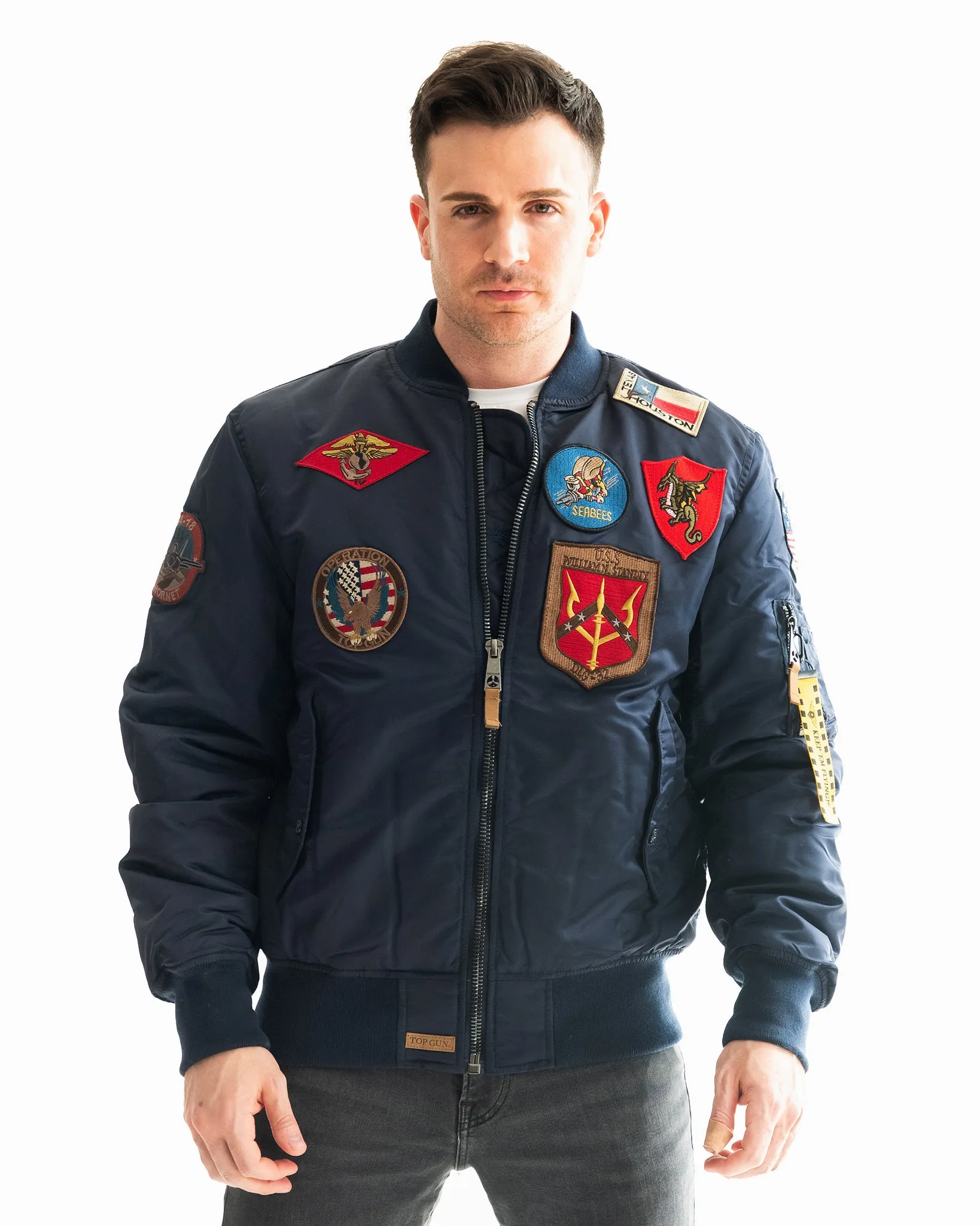 TOP GUN® MA-1 NYLON BOMBER JACKET WITH PATCHES