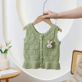 Trendy 2024 Kids Sweater Vest Cardigan Casual Elegant Lovely Bunny Decoration Everyday Fresh Leisure Fine Workmanship