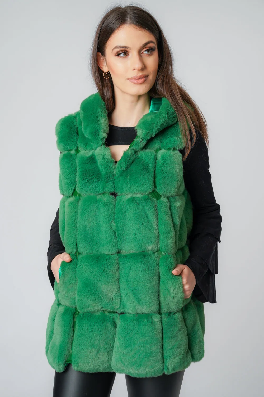 Ultra Soft Faux Fur Swing Hooded Gilet