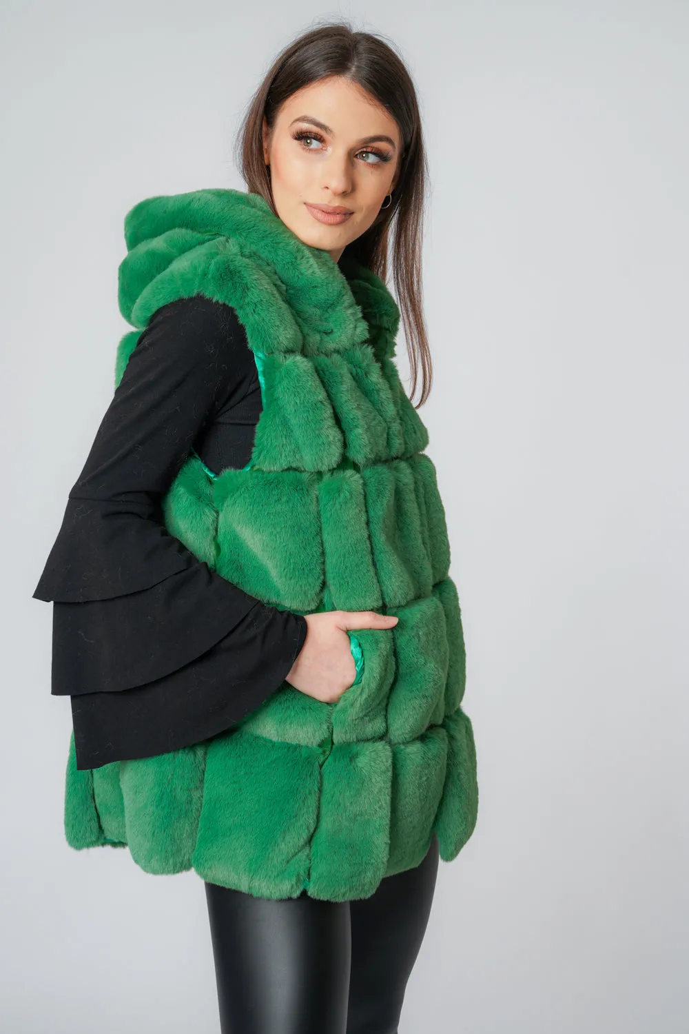 Ultra Soft Faux Fur Swing Hooded Gilet