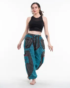 Unisex Patchwork Stone Washed Cargo Cotton Pants in Blue 05