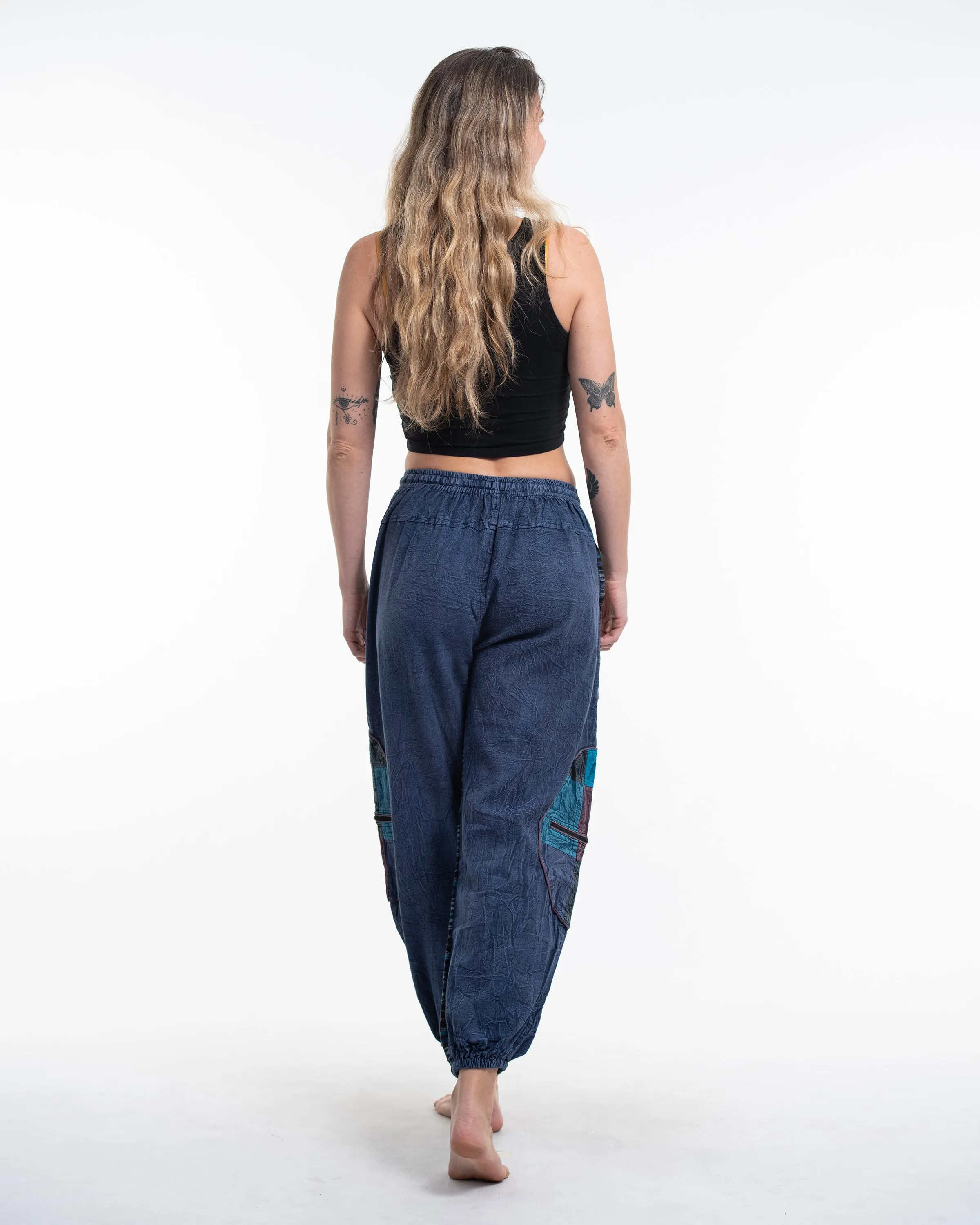 Unisex Patchwork Stone Washed Cargo Cotton Pants in Navy 06