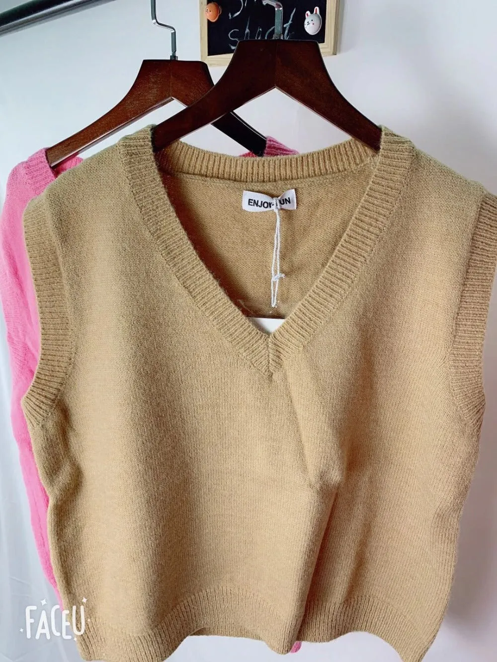 V neck Girls Pullover Autumn Winter Pink Knitted Sweaters Sleeveless Vest