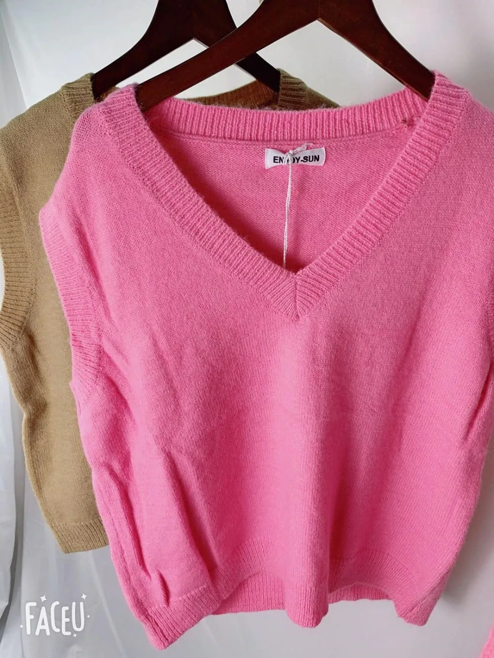 V neck Girls Pullover Autumn Winter Pink Knitted Sweaters Sleeveless Vest