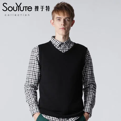 Vomint Classic Mens' Pullover Sweater Vest V-Neck New Sweater 100% Cotton Knitted Plus Size Slim Class Vest Size: S-3XL  S6AW003