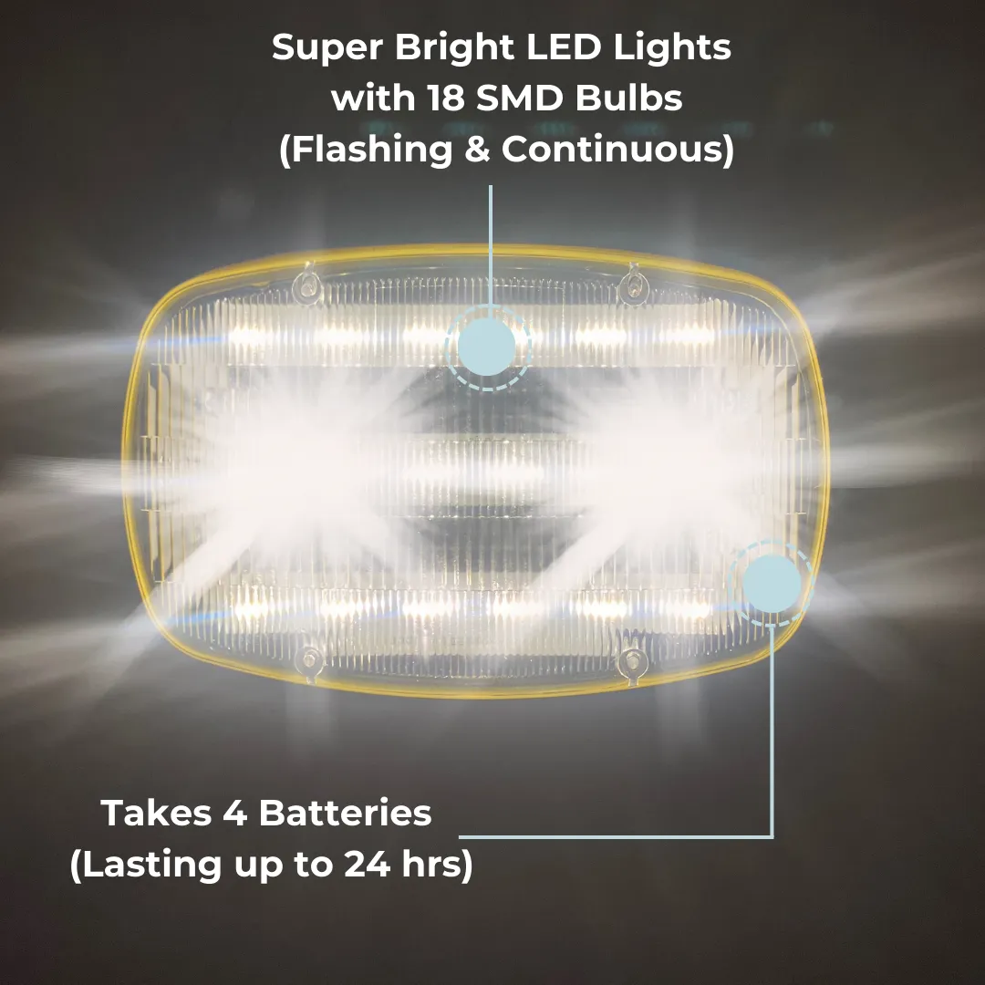 White Highway Safety Lights LED with Magnetic Back || Light Beacon and Road Flare || Emergency Protection with Continous and Flashing Modes