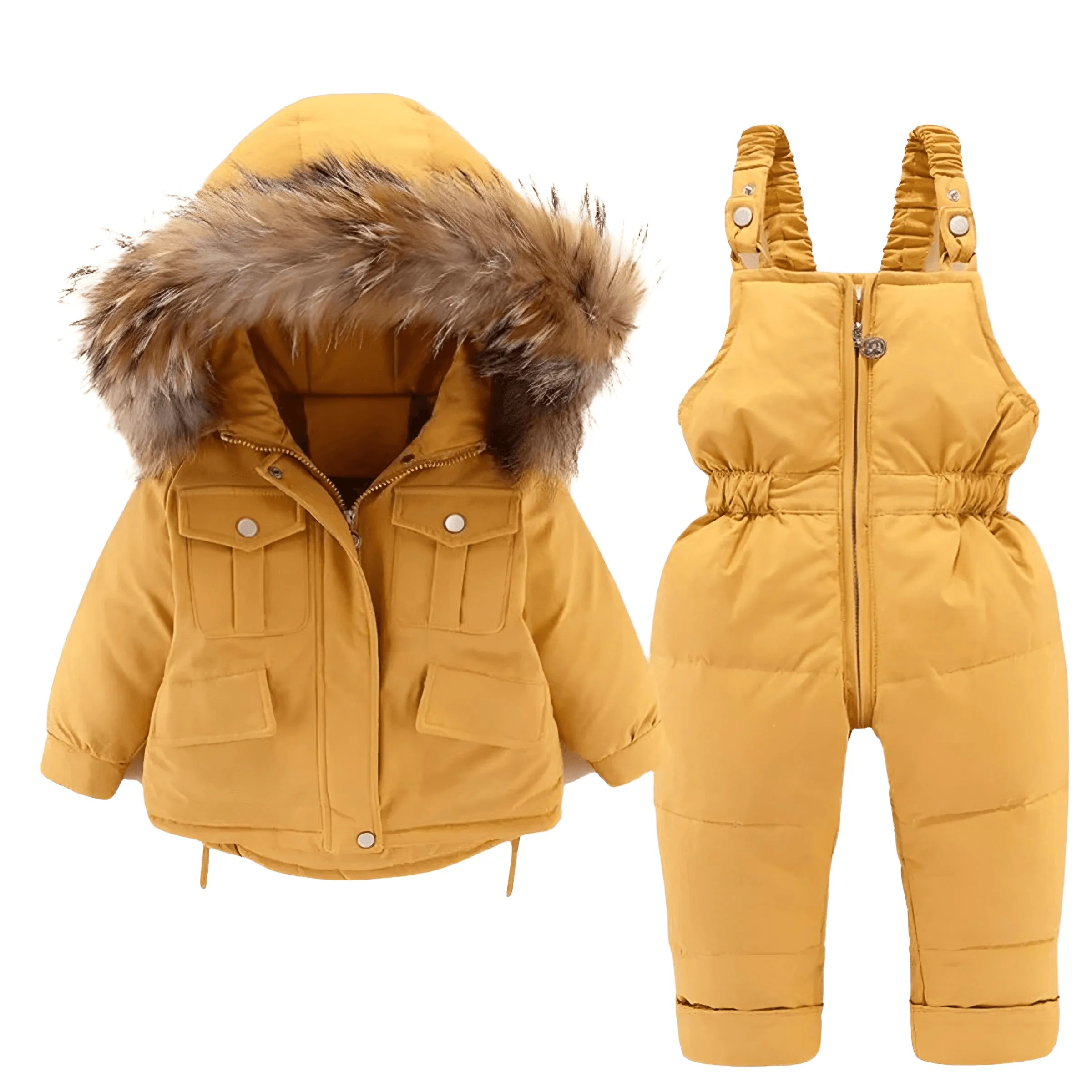 Winter Down Jacket and Snow Pants for Baby With Real Fur Collar