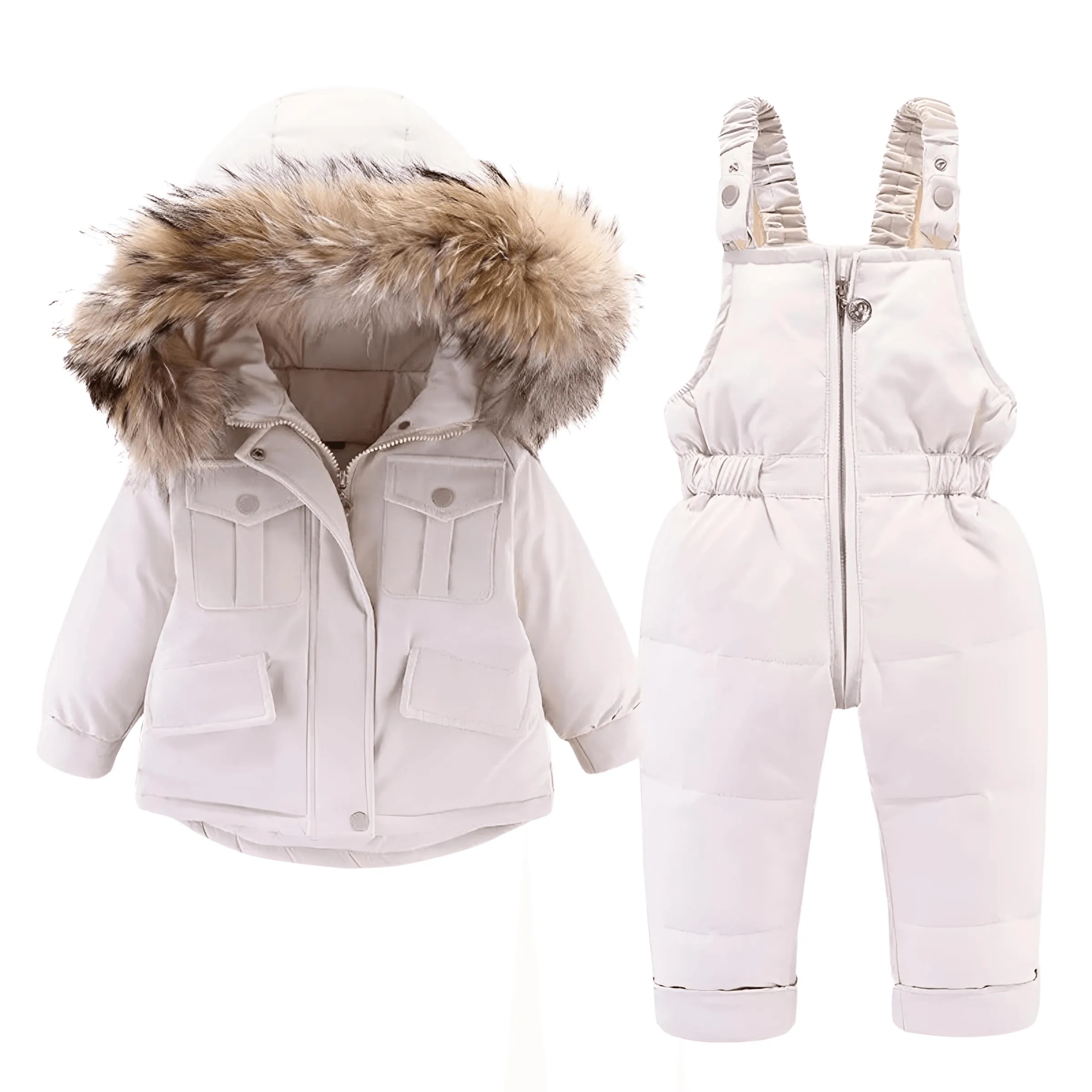 Winter Down Jacket and Snow Pants for Baby With Real Fur Collar