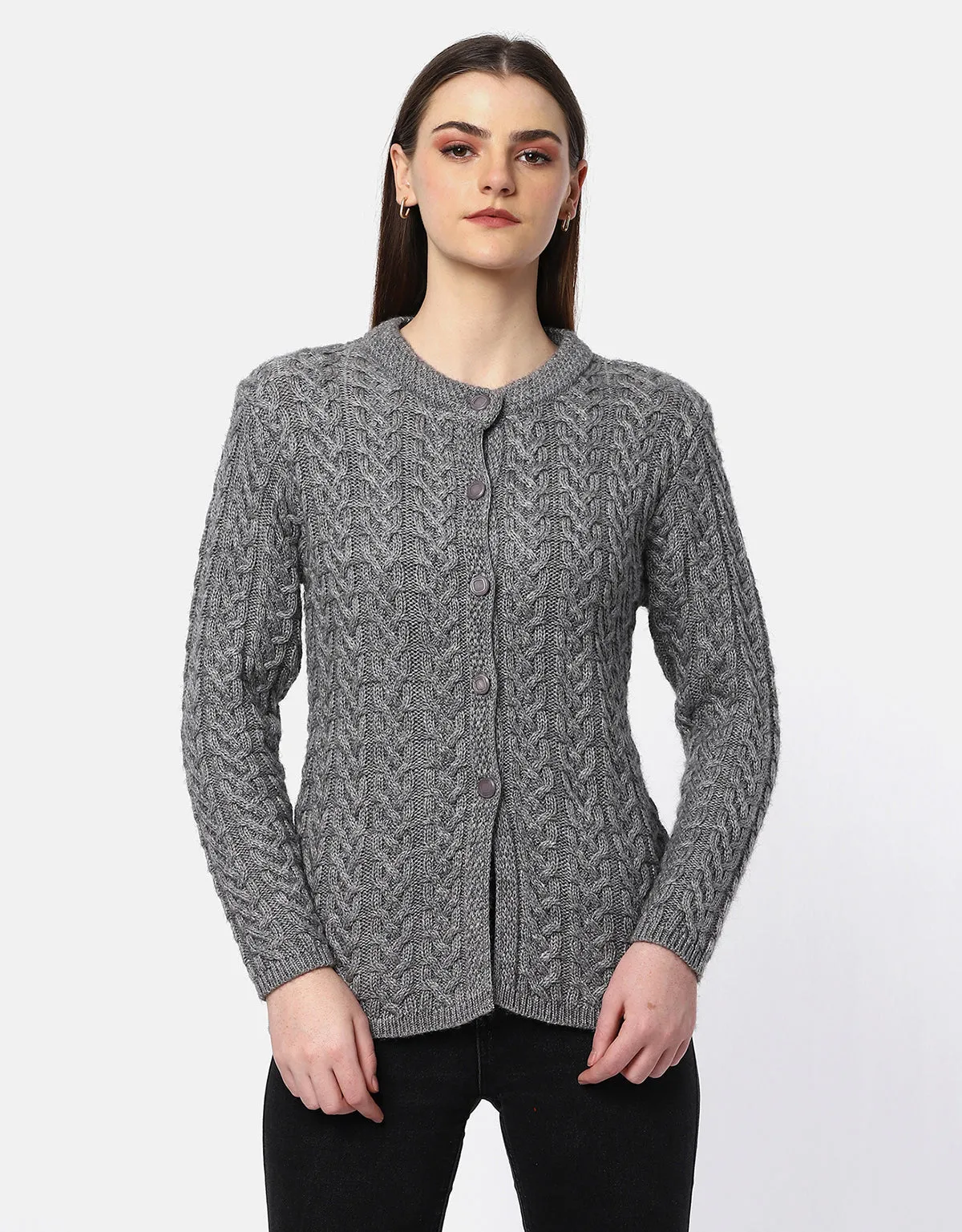 Women Woolen Cable Knit Cardigan