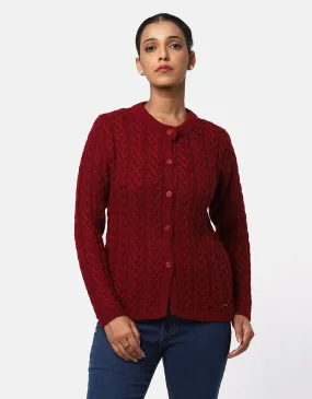 Women Woolen Cable Knit Cardigan